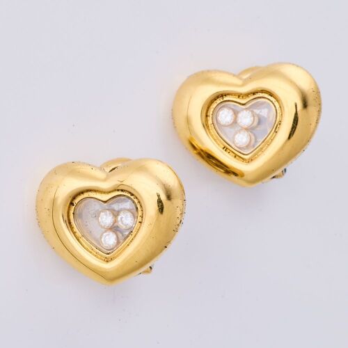 Chopard, 18ct Yellow Gold, .33ct Happy Diamonds Heart Shaped Earrings