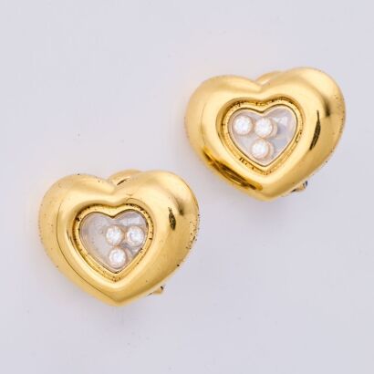 Chopard, 18ct Yellow Gold, .33ct Happy Diamonds Heart Shaped Earrings