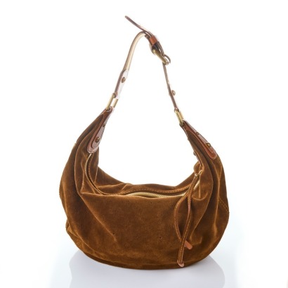 Louis Vuitton, Mahina Onatah Hobo Brown Suede Croissant Bag with Box