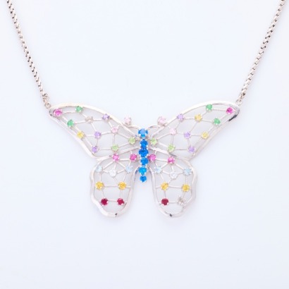 14ct White Gold, 2.5ct Multi Gem-set Large Necklace