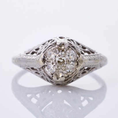 14ct White Gold, .12ct Diamond Cluster Ring