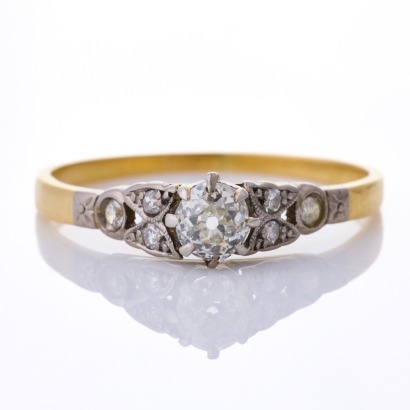 18ct Yellow / White Gold, Vintage, Handmade .62ct Diamond Cluster Ring