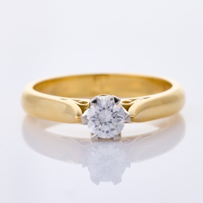 18ct Yellow / White Gold, Vintage, Handmade .35ct Diamond Solitaire Ring