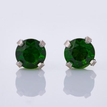 14ct White Gold, 4.0mm Green Diopside Stud Earrings