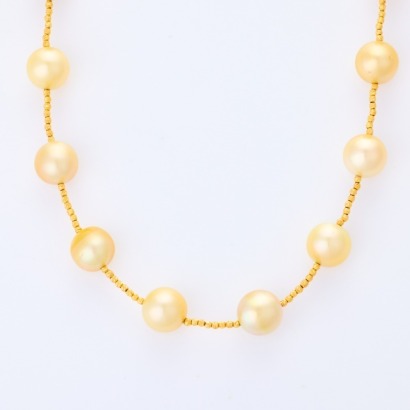 18ct Yellow Gold, 67cm Burmese South Sea Pearl Necklace