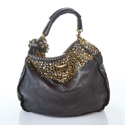 Jimmy Choo, Black Leather Stuuded Bangle Hobo Bag