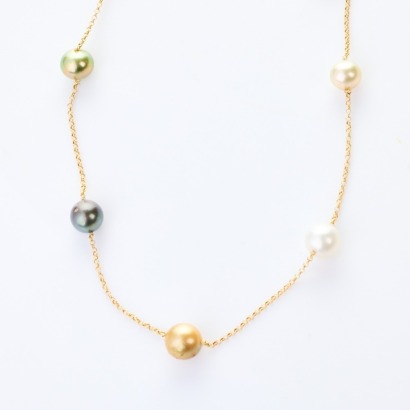 18ct Yellow Gold, 51cm Cultured Pearl / Belcher Link Necklace