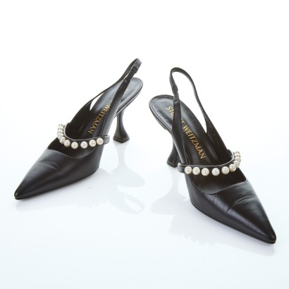Stuart Weitzman, Black Goldie Slingback Heels, Size 40, As new with Box