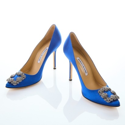 Manolo Blahnik, Blue Satin Heels, Size 40, As new with Box