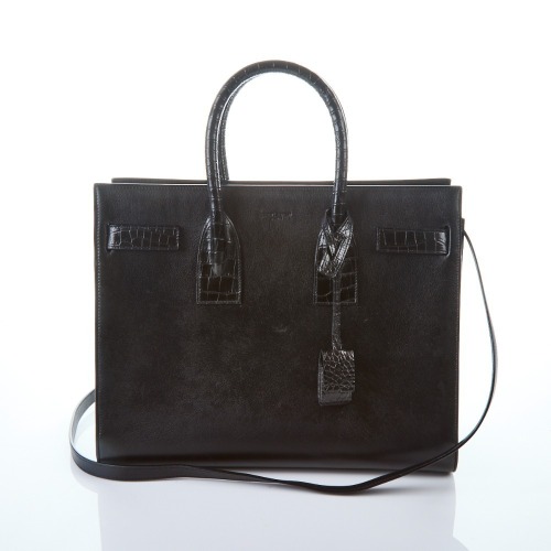 Yves Saint Laurent, Sac de Jour Black Leather and Croc Bag