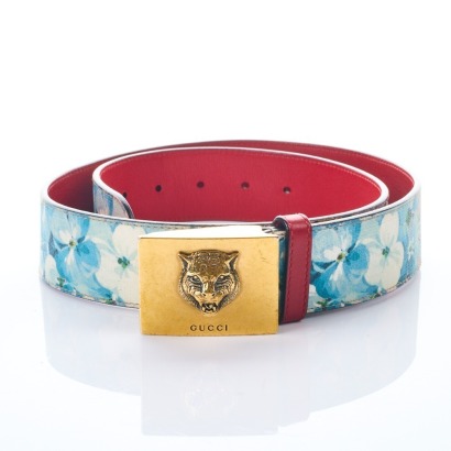 Gucci, Blue Blooms GG Supreme Tiger Head Buckle Belt, 85cm