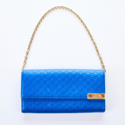 Gucci, Blue Microguccissima Leather Continental Wallet on Chain