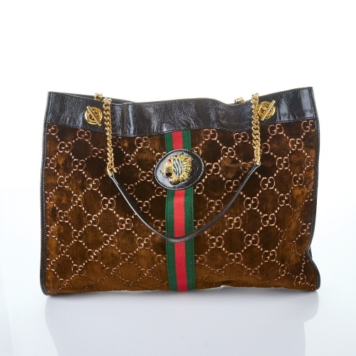Gucci, Rajah Brown Velvet Large Linea Tote Bag