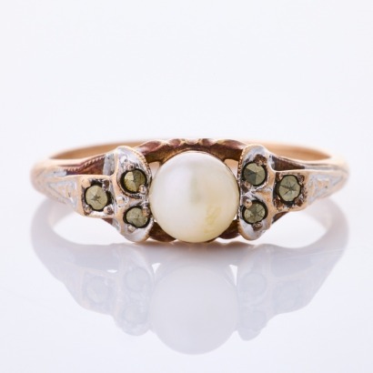 9ct Rose Gold, Vintage, 5.20mm Pearl / Marcasite Ring