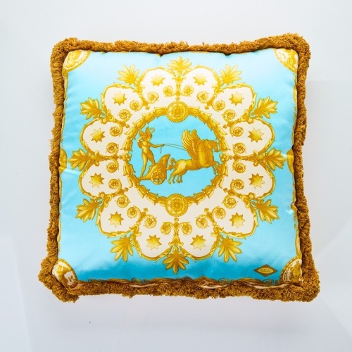 Versace, 100% Silk, 45cm x 45cmTurquoise / Orange Printed Cushion