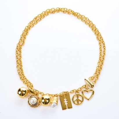 Moschino by Redwall Gold Tone Chain and Charms Belt