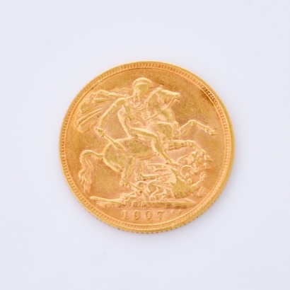 A full, 1907 Sovereign Coin, of 22 mm in Diameter