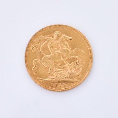 A full, 1911 Sovereign Coin, of 22 mm in Diameter