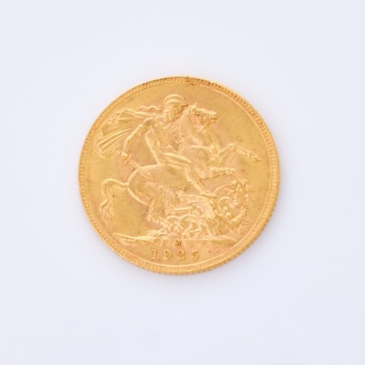 A full, 1925 Sovereign Coin, of 22 mm in Diameter