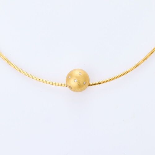 18ct Yellow Gold, .03ct Diamond Set Ball Slider Pendant on 45cm, 18ct Yellow Gold Snake Omega Chain
