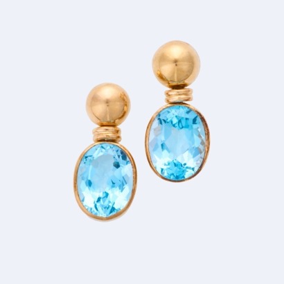 9ct Yellow Gold, Vintage, 25.00ct Blue Topaz Earrings