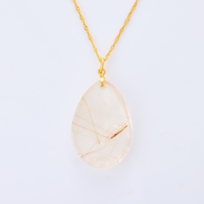24ct Yellow Gold Necklace with Rutile Quartz Pendant on 45cm,18ct Yellow Gold Chain