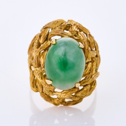 9ct Yellow Gold, Vintage, Oval, 11.0mm x 9,0mm Jade Ring