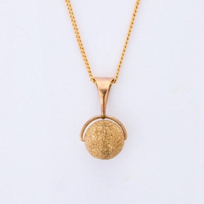 9ct Yellow Gold, Ball Pendant on 45cm Stamped Gold Plated Chain