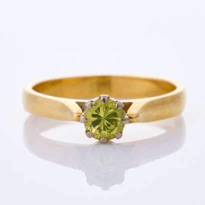 18ct Yellow Gold, .34ct Yellowish Green Solitaire Diamond Ring
