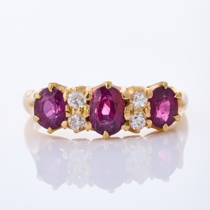 18ct Yellow Gold, Estate 2.14ct Ruby / .19ct Diamond Ring