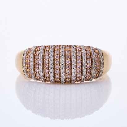 9ct Yellow Gold, Modern, .32ct Pink Diamond / .18ct Diamond Domed Ring