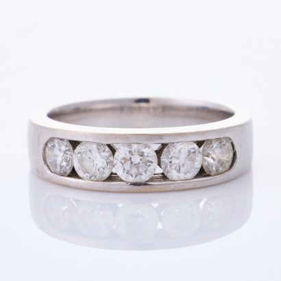 18ct White Gold, Walker & Hall, Handmade, 1.16ct Five Stone Diamond Ring