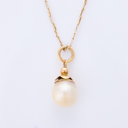 9ct Yellow Gold, Single Pearl Necklace