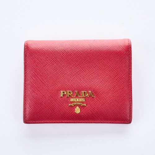 Prada, Red Saffiano Fuoco Wallet with Box