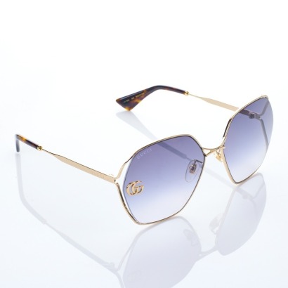 Gucci, Round Gold Metal Sunglasses with Box