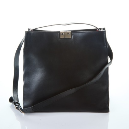 Bally, Black Leather Lock Me Shoulder Bag