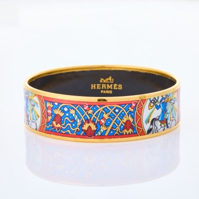 Herm&egrave;s, Wide Red Feux d'Artifice Enamel Bangle