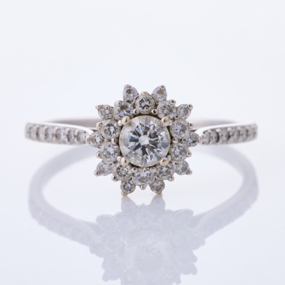14ct White Gold, .60ct Diamond Halo Ring