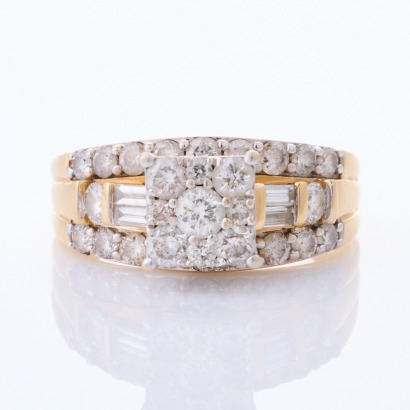 14ct Yellow Gold, 1.75ct Diamond Cluster Ring
