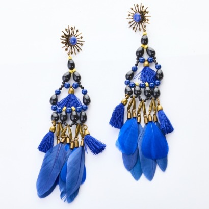 Isabel Marant, Blue Feather, Antique Gold-tone Drop Clip Earrings