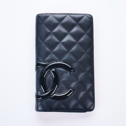 Chanel, Black Quilted Cambon Patent CC Wallet with Box