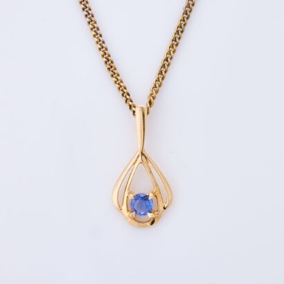 9ct Yellow Gold Stamped, 3.20mm Blue Sapphire Pendant on 45cm Gold-tone Chain