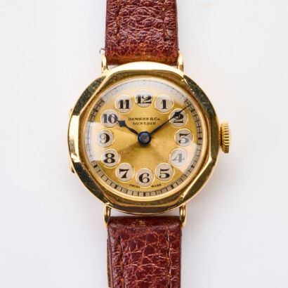 9ct Yellow Gold, 26mm Antique, Dawson & Co, Dunedin, Manual Wind Wristwatch, circa 1930