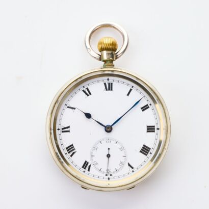 Rolex, Silver Plated Case, 50mm , Lever 7 Jewel, Open Faced Pocket Watch, circa 1925
