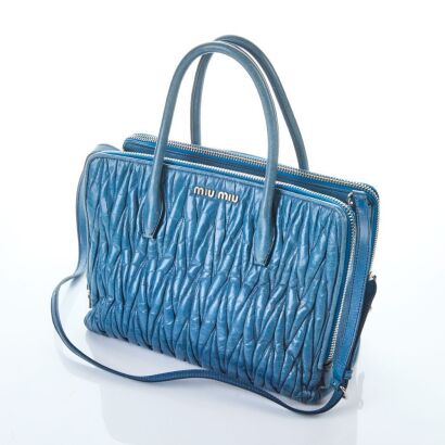 Miu Miu, Matelasse Blue Leather Double Zip Tote Bag