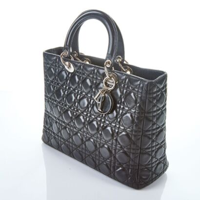 Christian Dior, Large Lady Dior Black Leather Bag