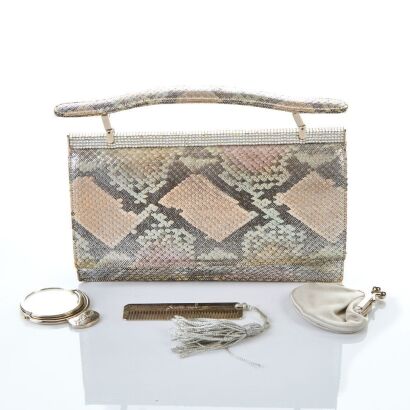 Judith Leiber, Vintage, Silver-tone Snakeskin Print Clutch