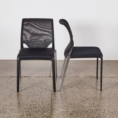 A Pair of Meda Slim Chairs Black Mesh Back by Vitra