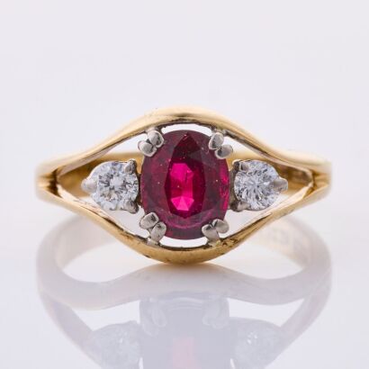 9ct Yellow Gold, .60ct Ruby / .18ct Diamond Ring