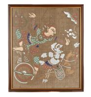 Five Framed Tibetan and Thailand Painted Silk and Batik Prints